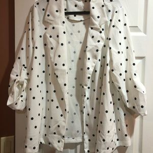 Andree by Unit Blazer White with Black Polka Dots 2X NWOT